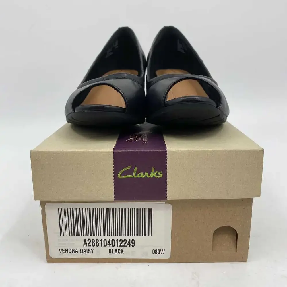Clarks Black Vendra Peep Toe Wedges | Women’s Size 8